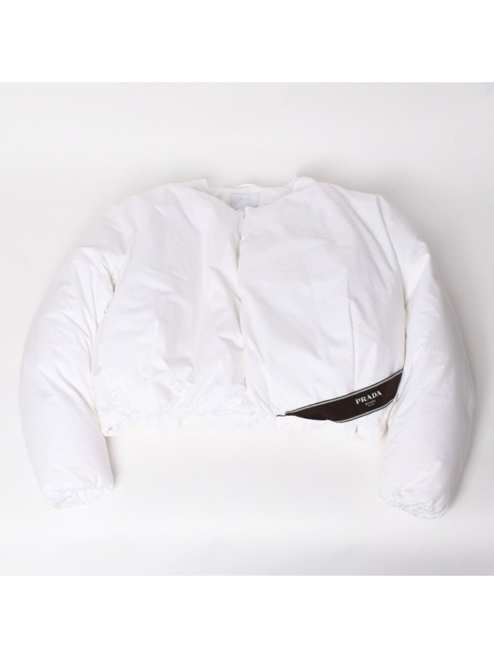 Prada Cropped Cotton Down Jacket Short Length Puffer White Rubber Plate